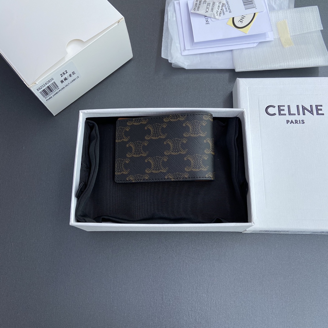 [TOP] CELINE Triomphe Logo Print Horizontal Card Holder 10x6.5x1cm - Tan/Monogram