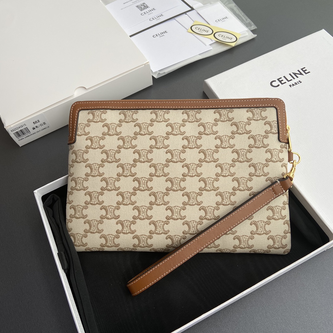 [TOP] CELINE Triomphe  Logo Print Hand Bag 25x17.5x1cm - Beige/Monogram