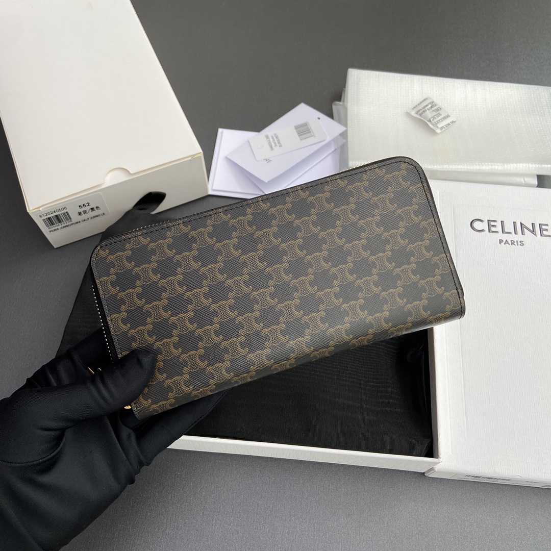 [TOP] CELINE Triomphe Logo Print Leather Wallet 19.5x7.5x3cm - Tan/Monogram