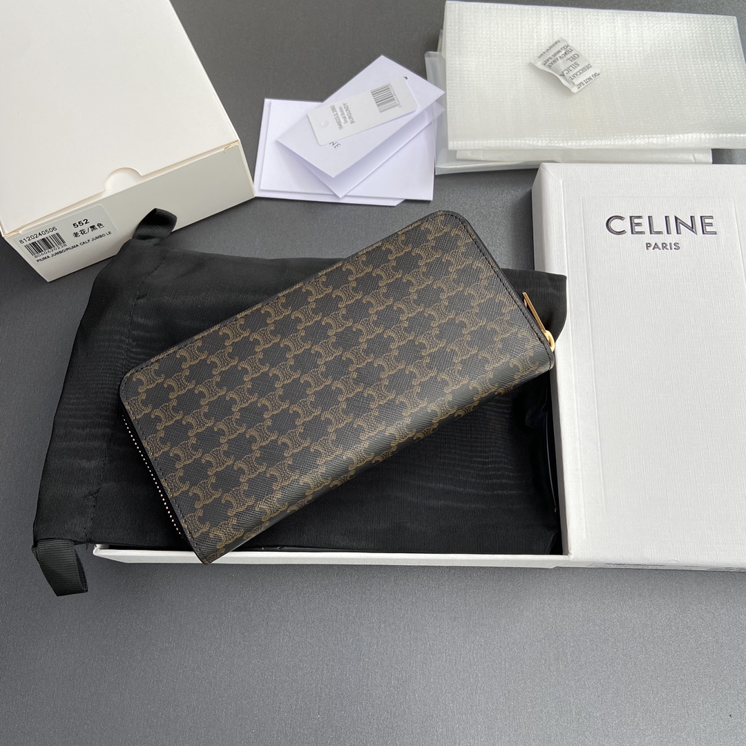 [TOP] CELINE Triomphe Logo Print Leather Wallet 19.5x7.5x3cm - Tan/Monogram