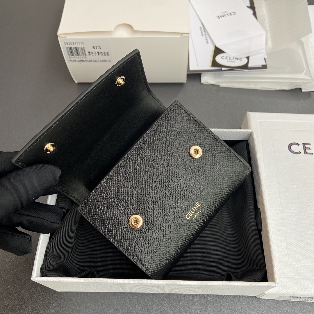 [TOP] CELINE Triomphe Grained Cowhide Leather Wallet 10.5x10x2cm - Black