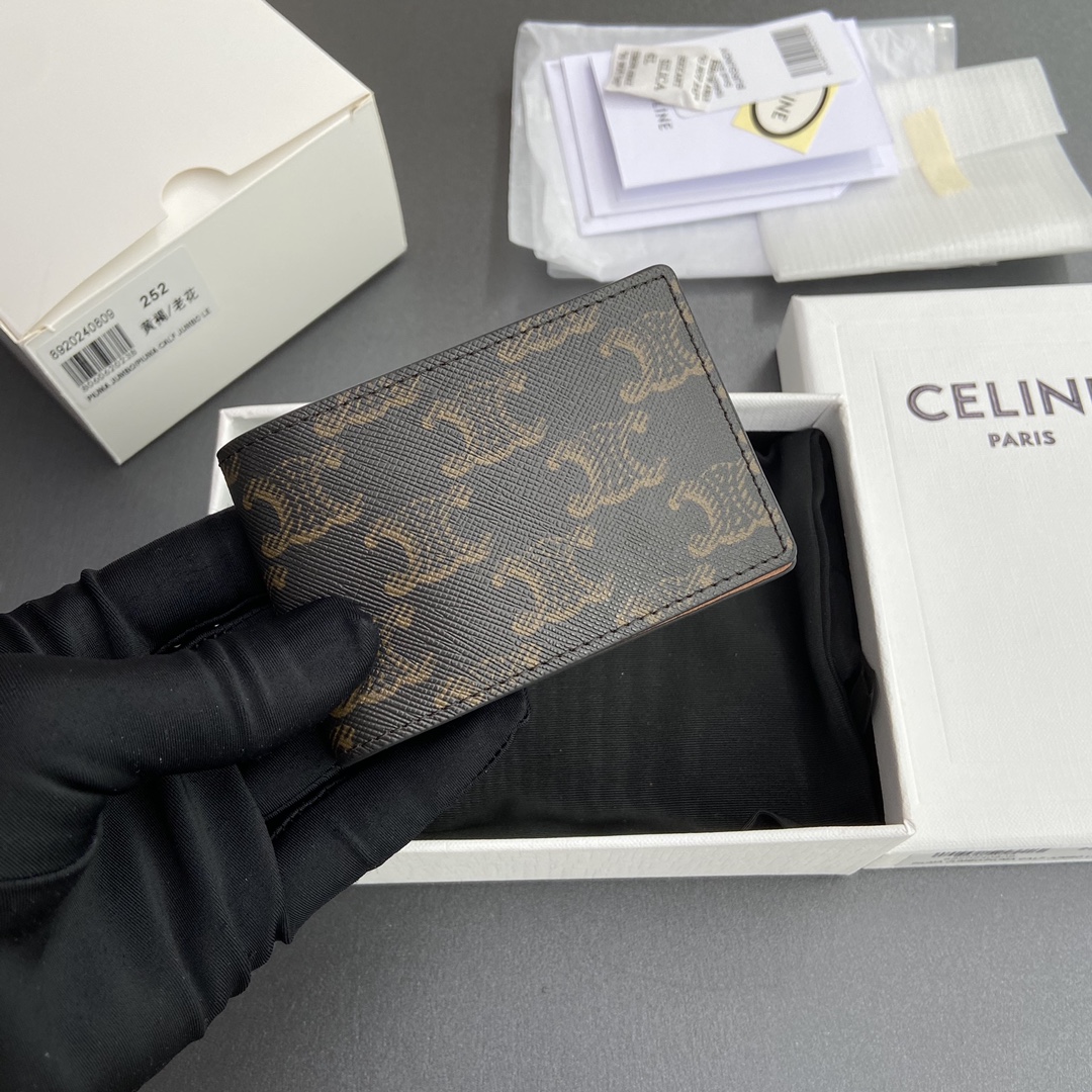 [TOP] CELINE Triomphe Logo Print Horizontal Card Holder 10x6.5x1cm - Tan/Monogram