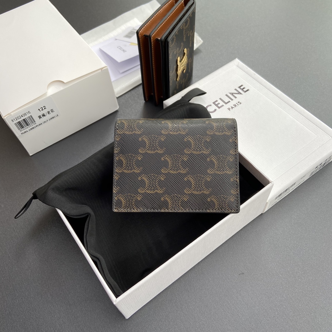 [TOP] CELINE Triomphe Logo Print Card Holder/Business Card Holder 10.5x8x3.5cm - Tan/Monogram