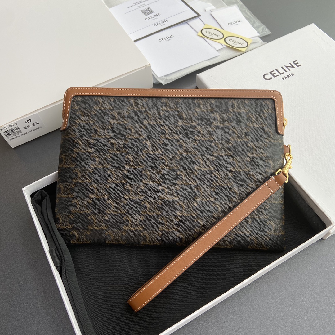 [TOP] CELINE Triomphe Logo Print Hand Bag 25x17.5x1cm - Tan/Monogram