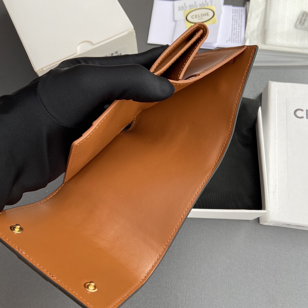 [TOP] CELINE Triomphe Logo Print Leather Wallet 10.5x8.5x4cm - Tan/Monogram