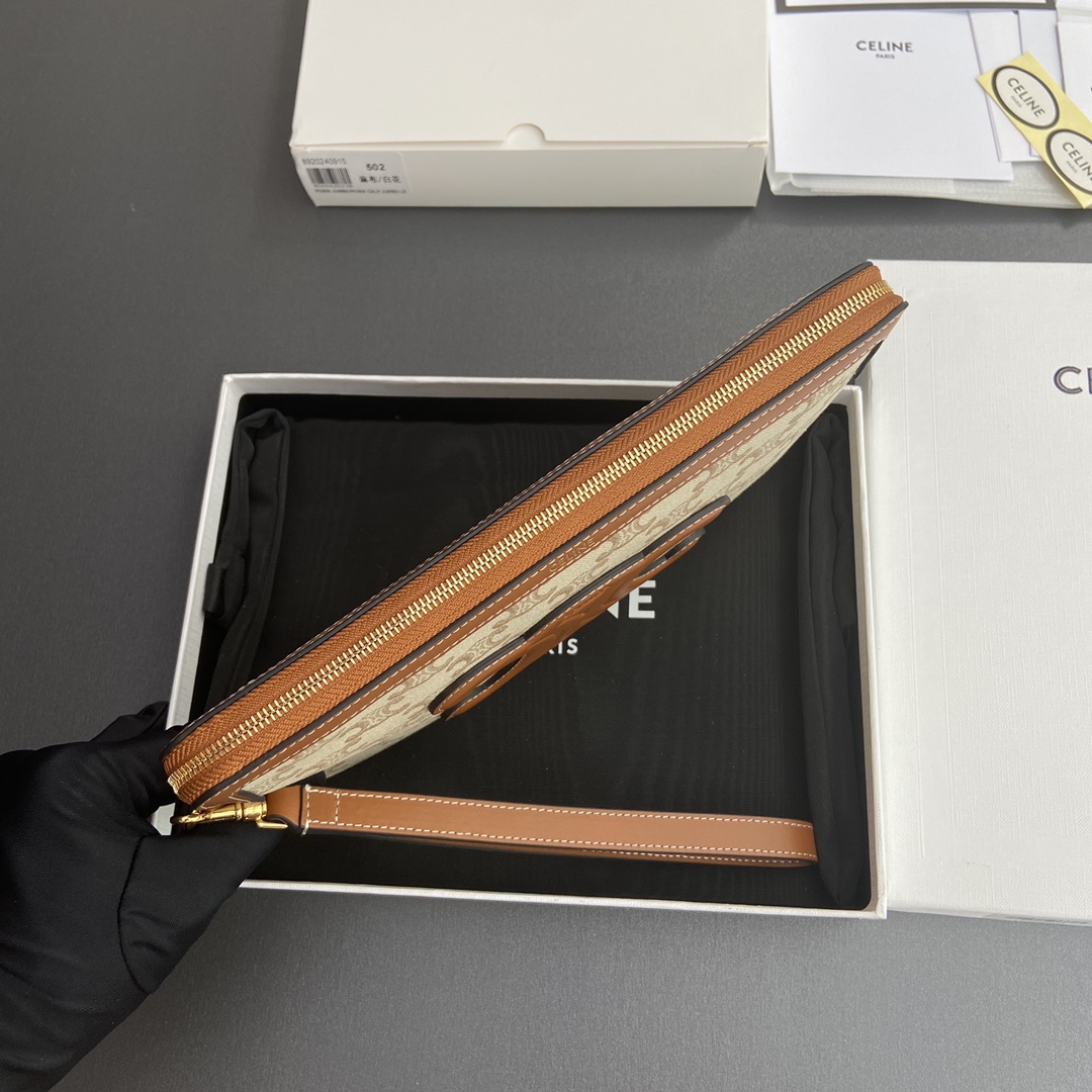 [TOP] CELINE Triomphe  Logo Print Hand Bag 25x17.5x1cm - Beige/Monogram