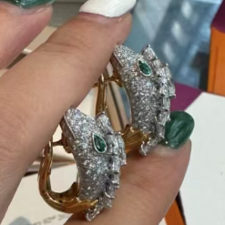 [TOP] BVLGARI Serpenti Platinum Diamond Emerald  Ring+Earrings -Gold