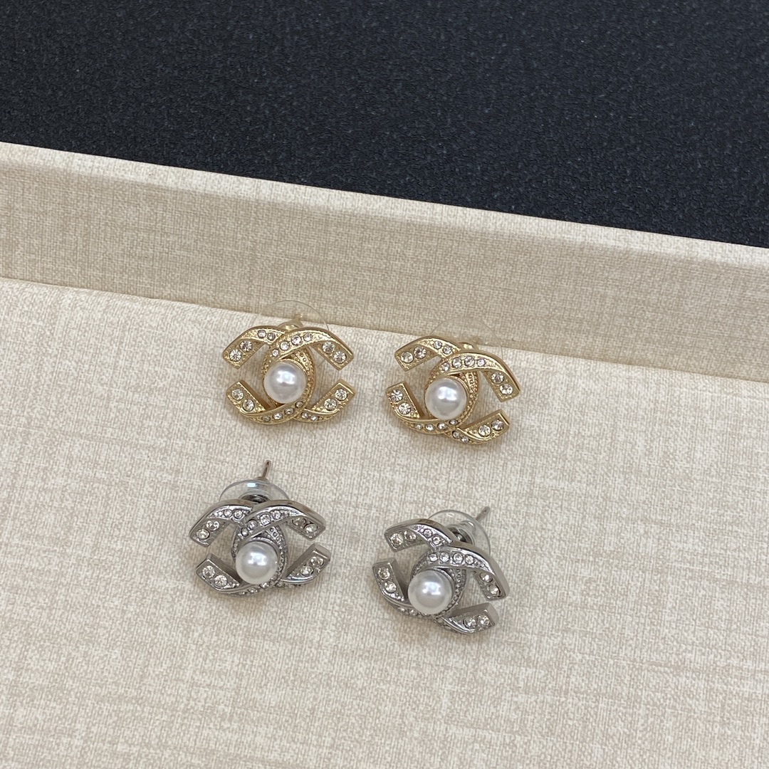 [TOP] CHANEL CC Earrings with Pearl - Gold/Silver
