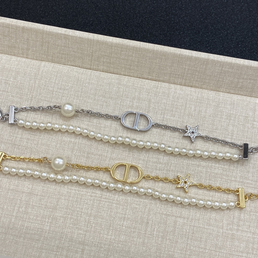 [TOP] Christian Dior CD Pearl Bracelet - Gold/Silver