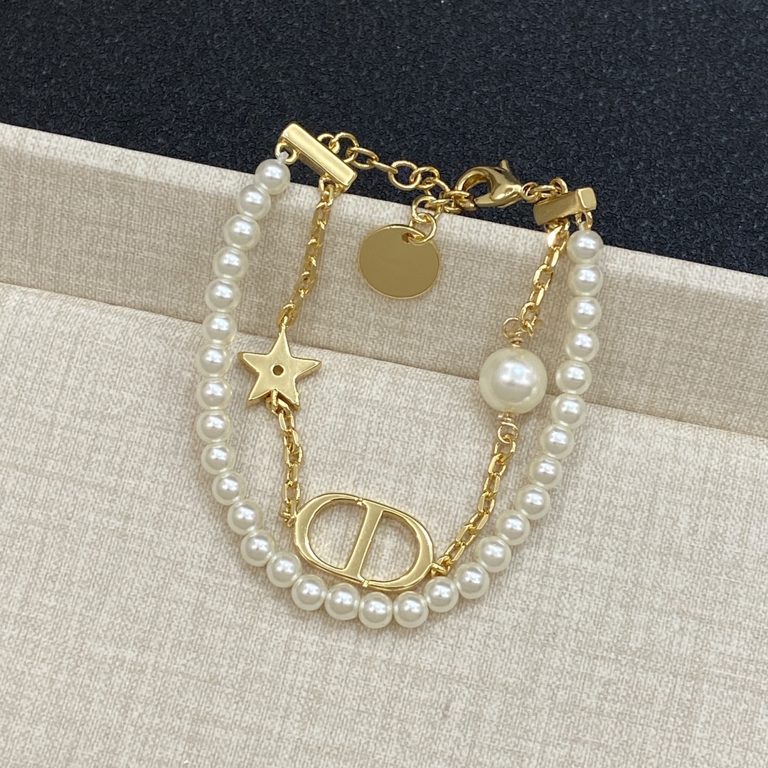 [TOP] Christian Dior CD Pearl Bracelet - Gold/Silver