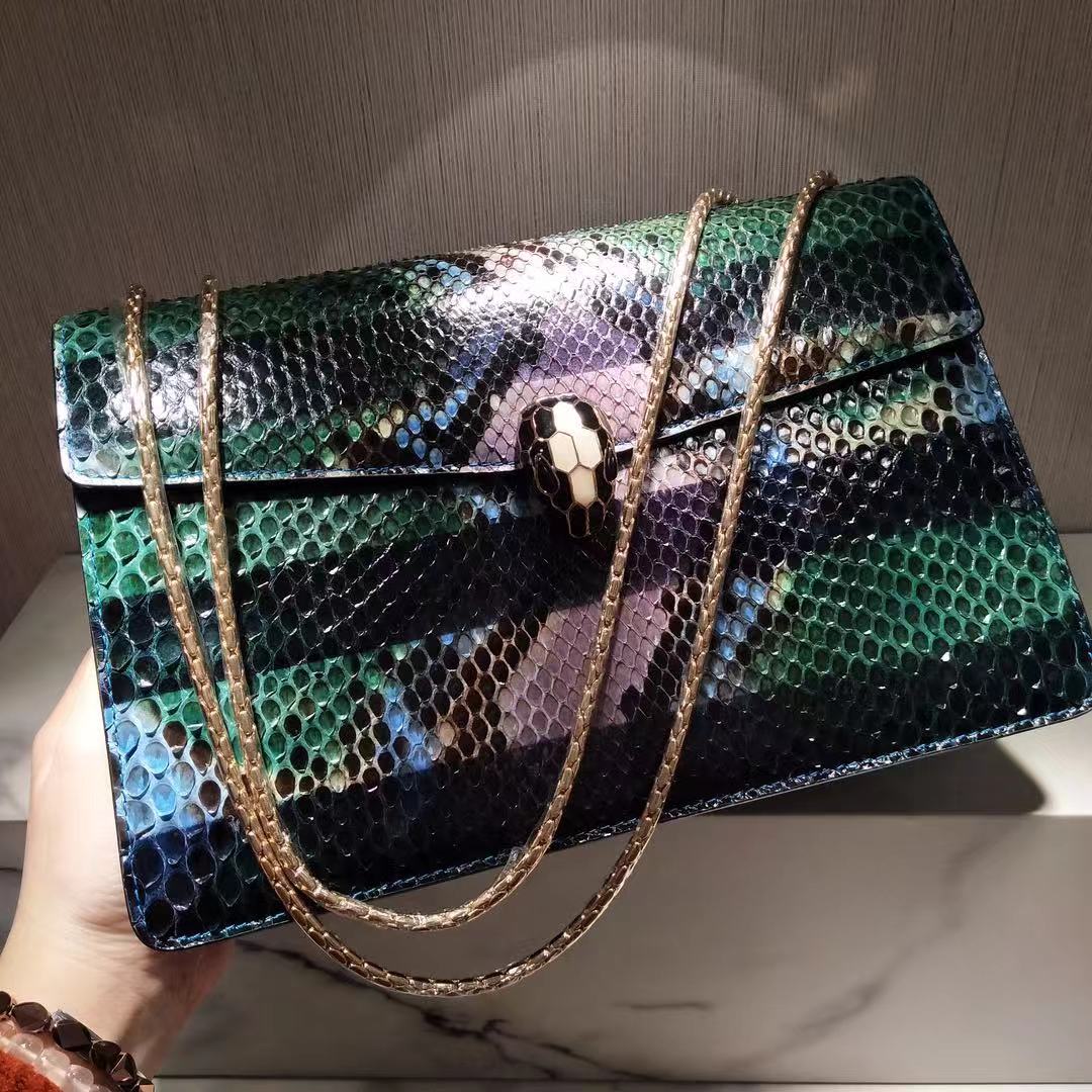[TOP] BVLGARI  Snake Skin Snake Head Bag  27cm-4 Colors