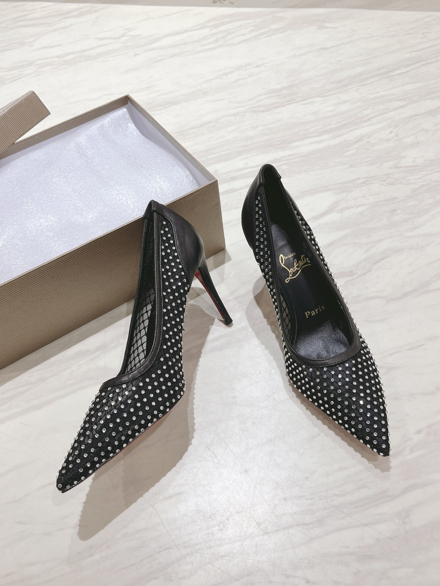 [TOP] Christian Louboutin CL Apostropha Mesh Strass High Heel - 2 Color