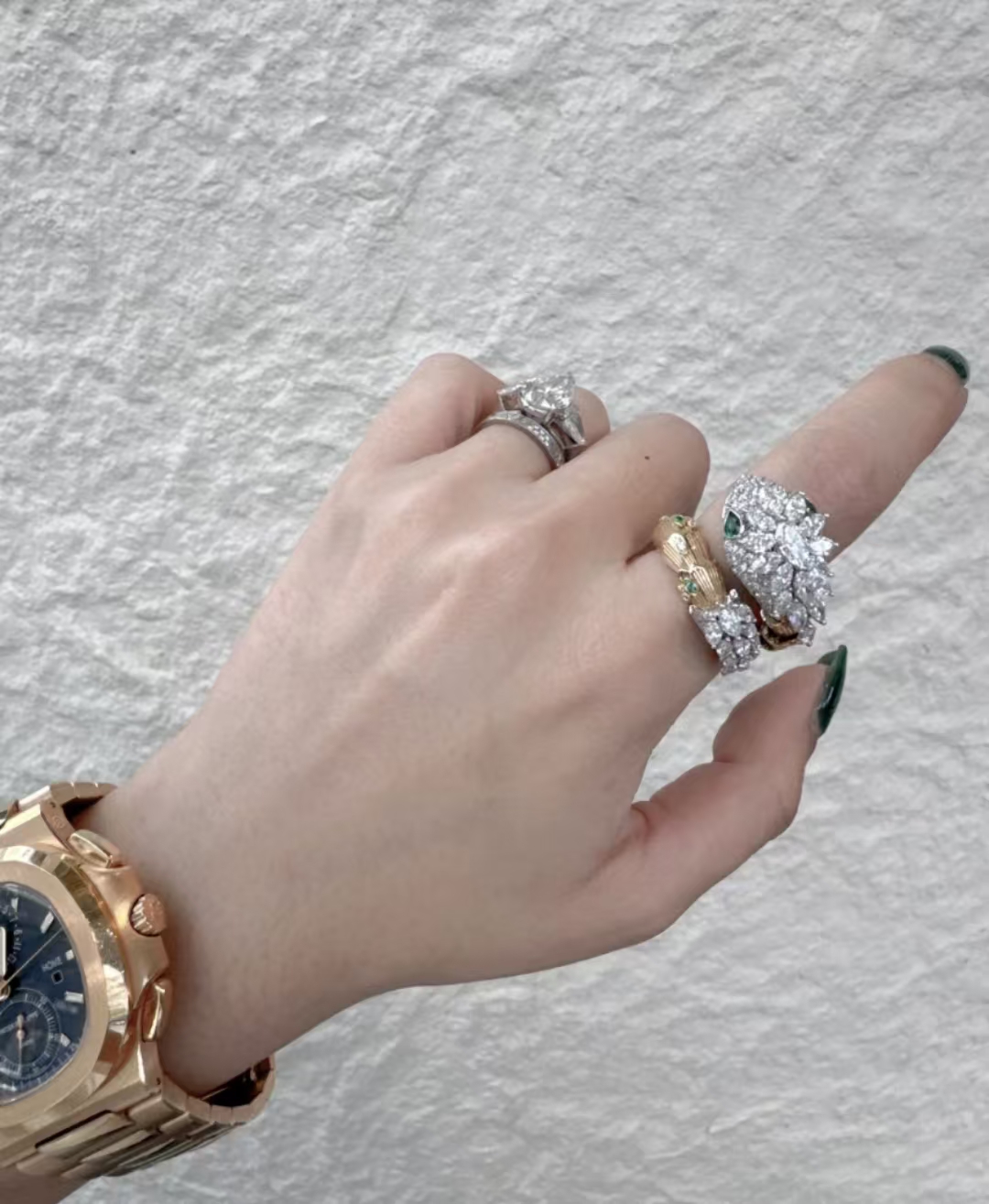 [TOP] BVLGARI Serpenti Platinum Diamond Emerald  Ring+Earrings -Gold