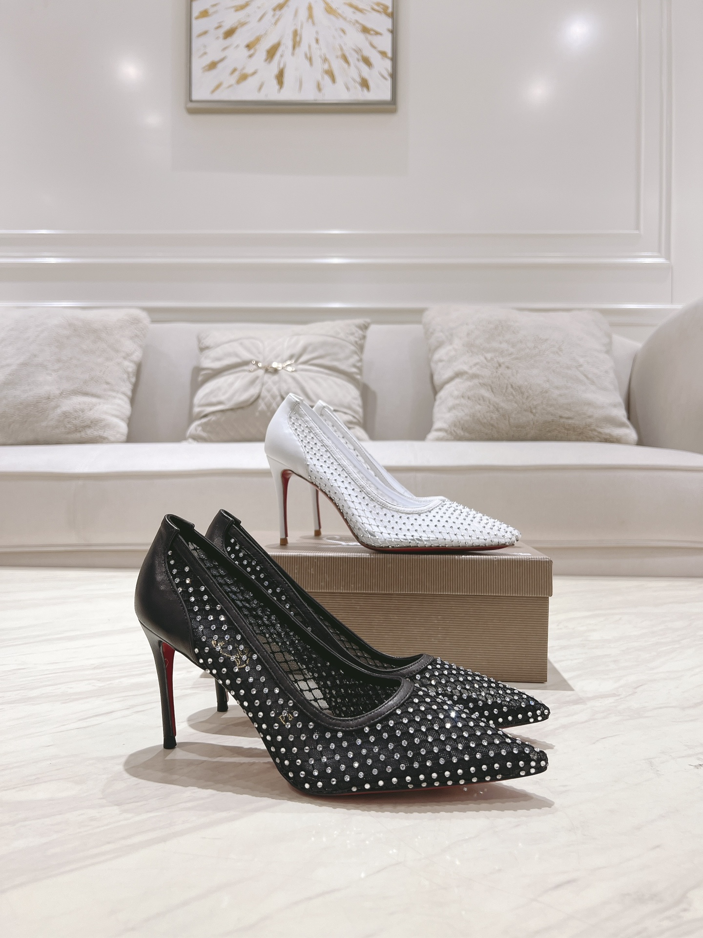[TOP] Christian Louboutin CL Apostropha Mesh Strass High Heel - 2 Color