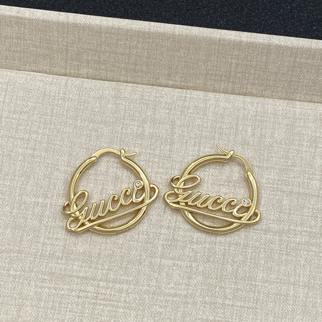 [TOP] GUCCI Circle Earrings with Letters - Silver/Gold