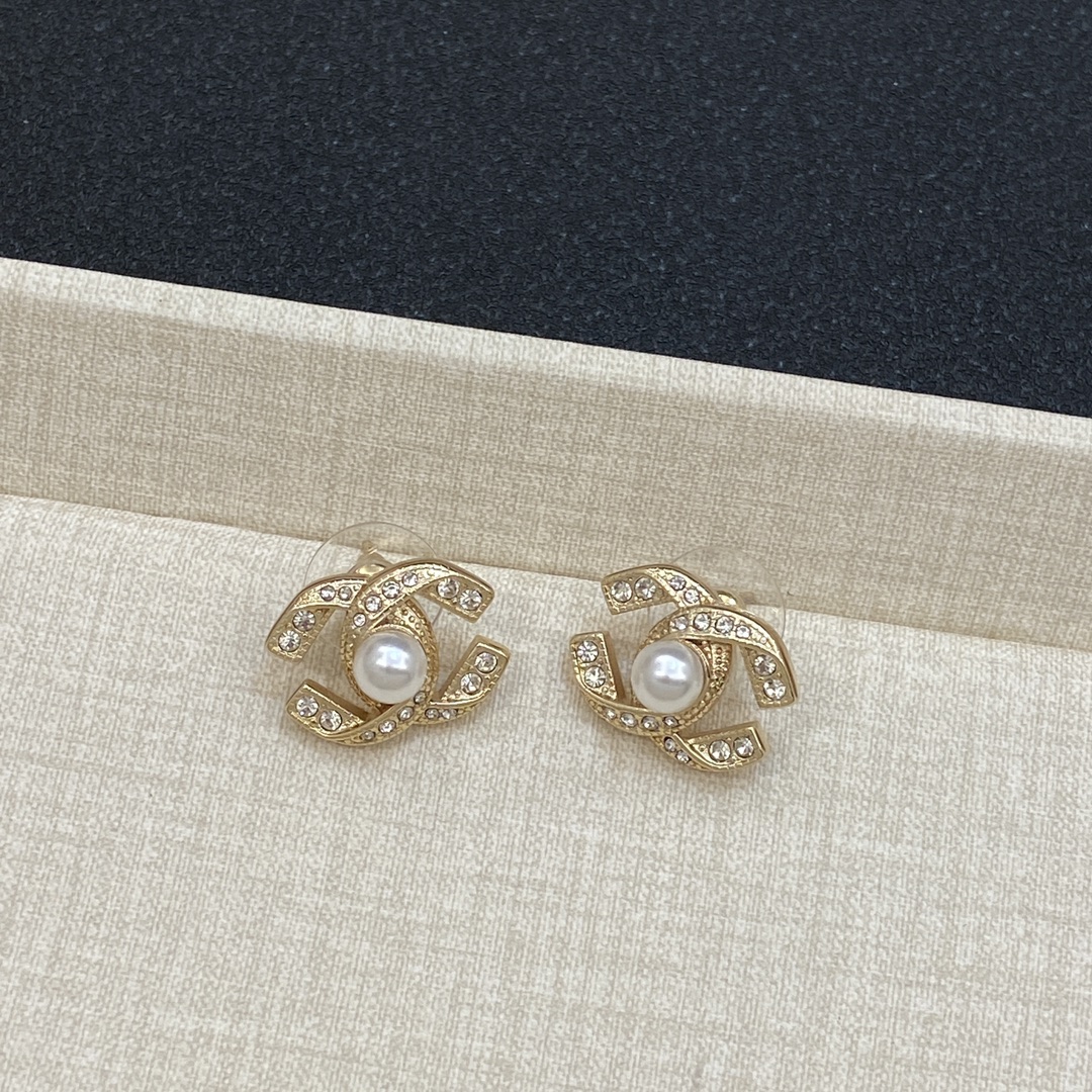 [TOP] CHANEL CC Earrings with Pearl - Gold/Silver