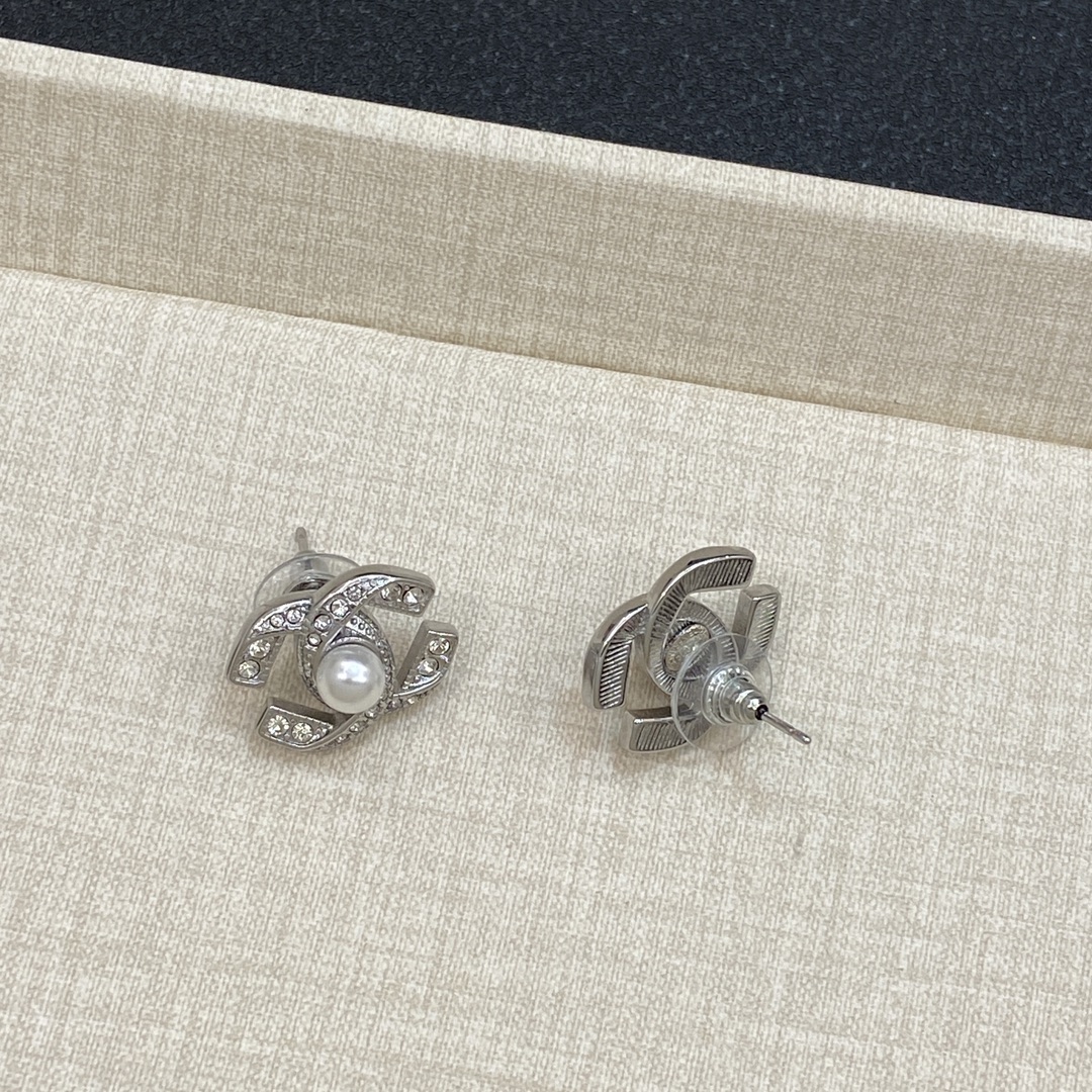 [TOP] CHANEL CC Earrings with Pearl - Gold/Silver