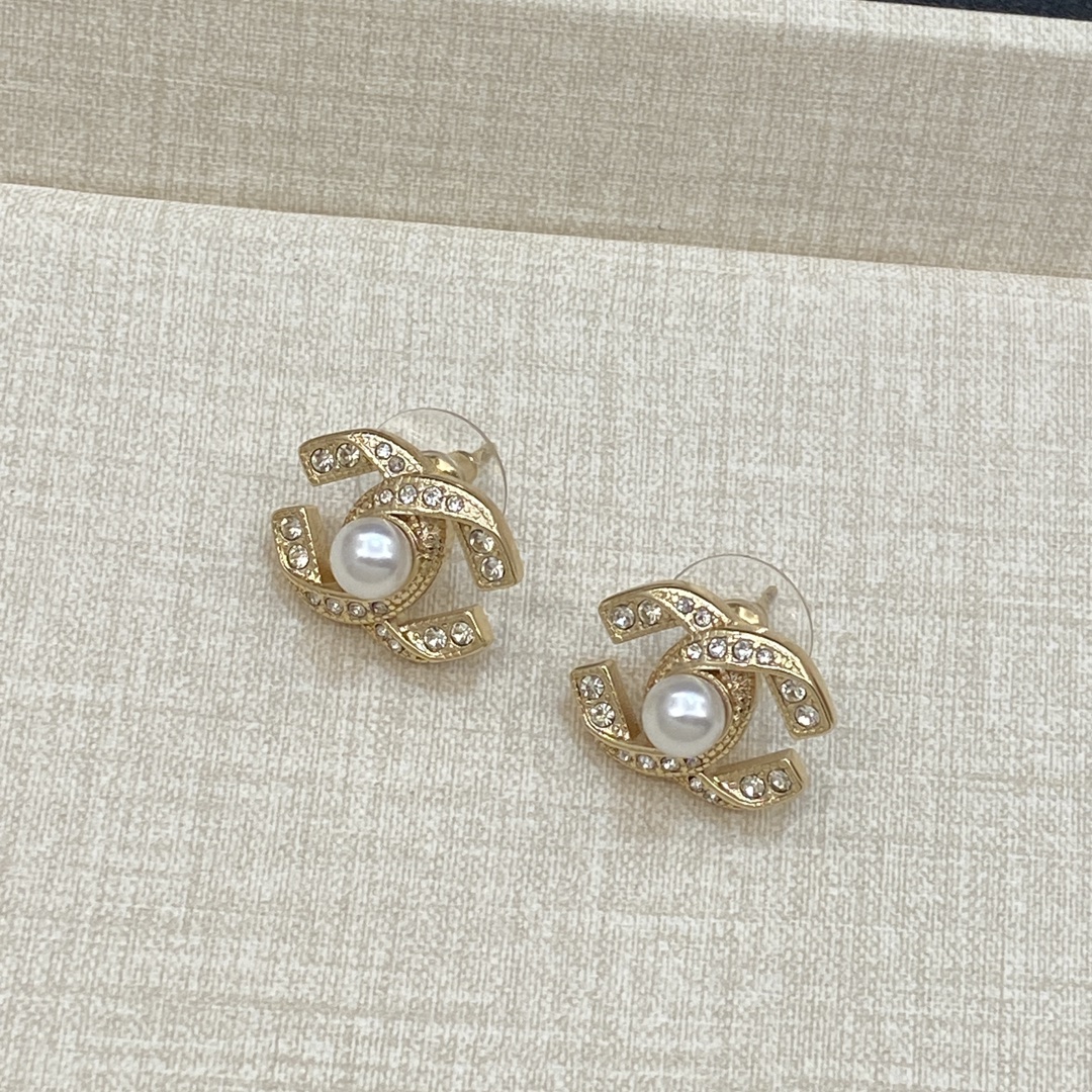 [TOP] CHANEL CC Earrings with Pearl - Gold/Silver