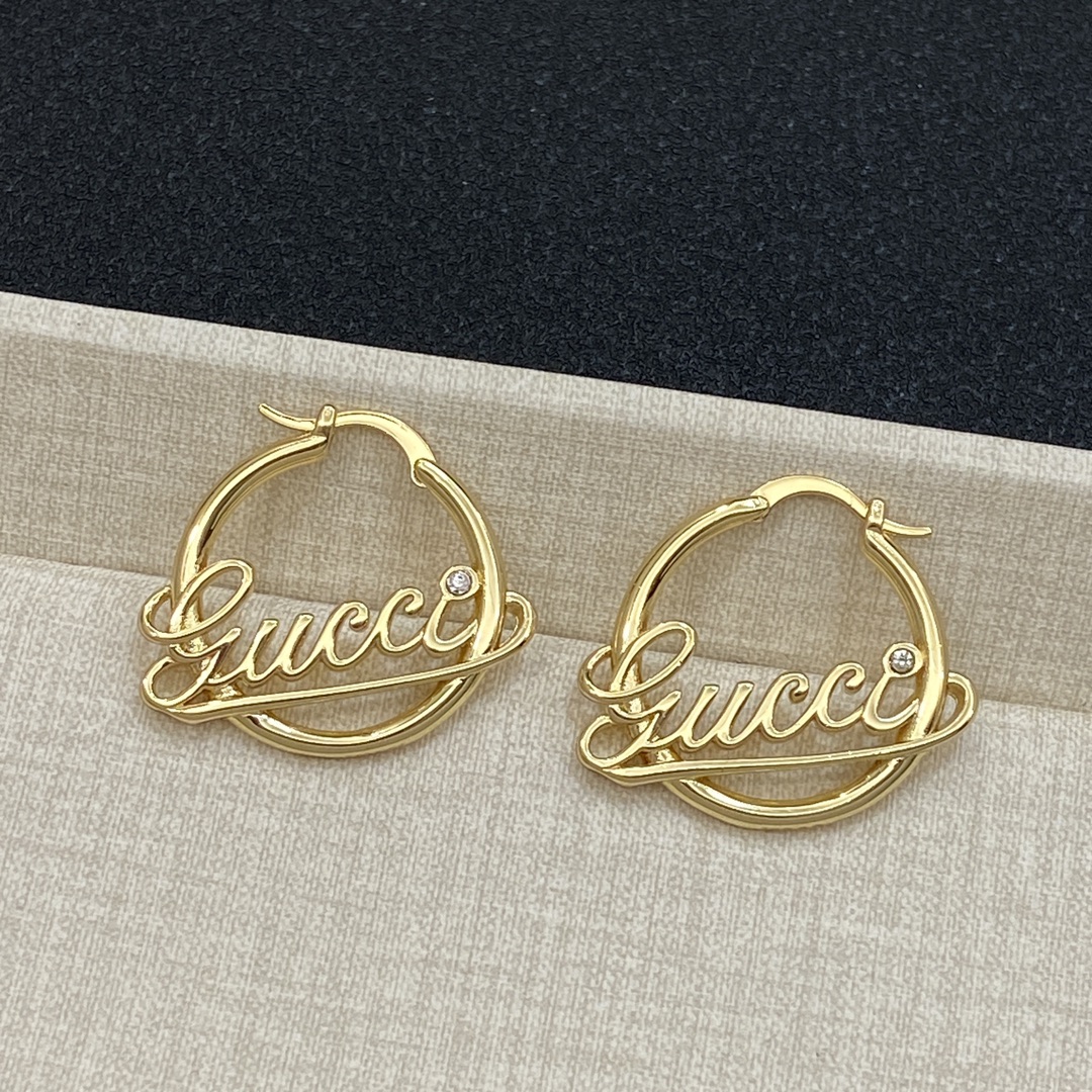 [TOP] GUCCI Circle Earrings with Letters - Silver/Gold