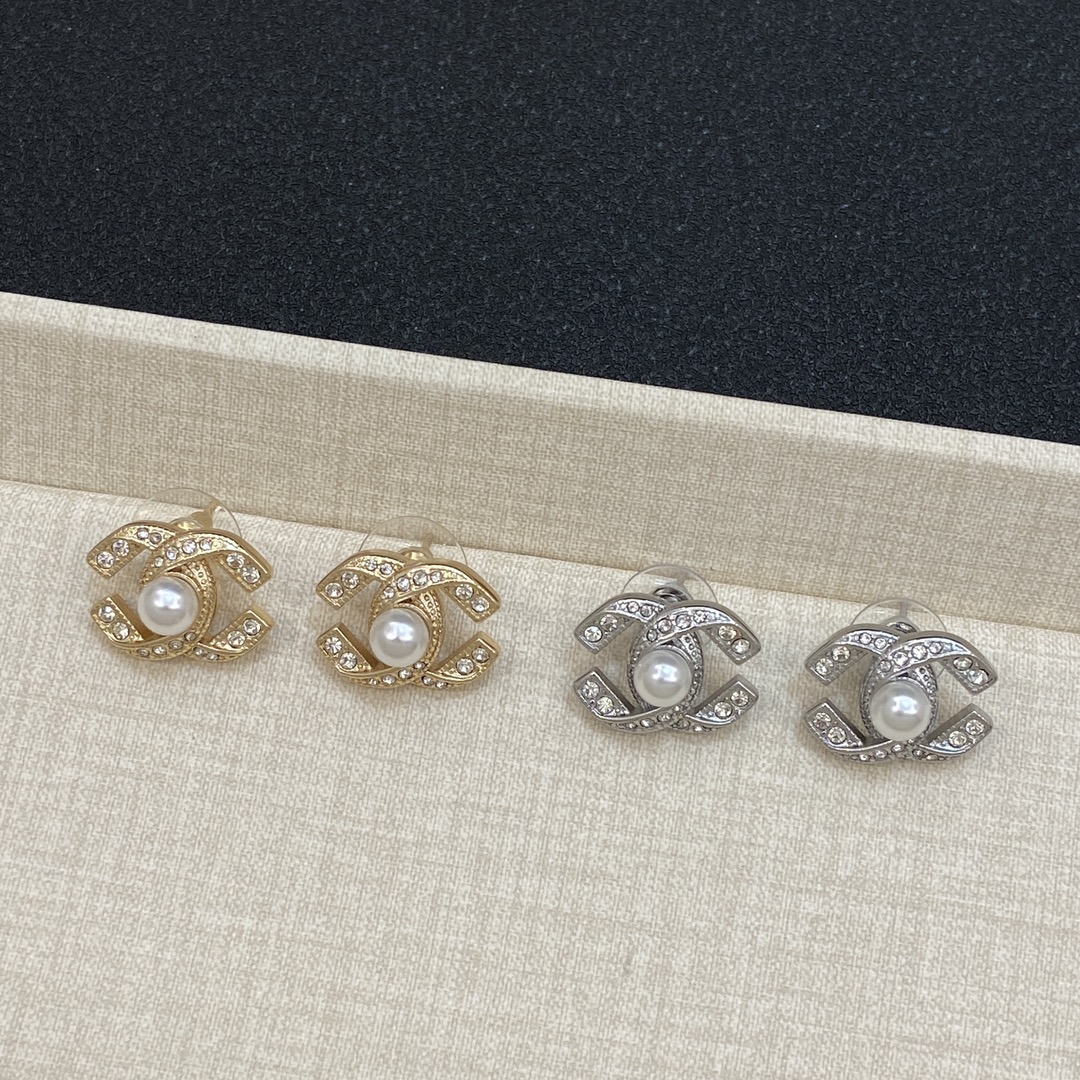 [TOP] CHANEL CC Earrings with Pearl - Gold/Silver