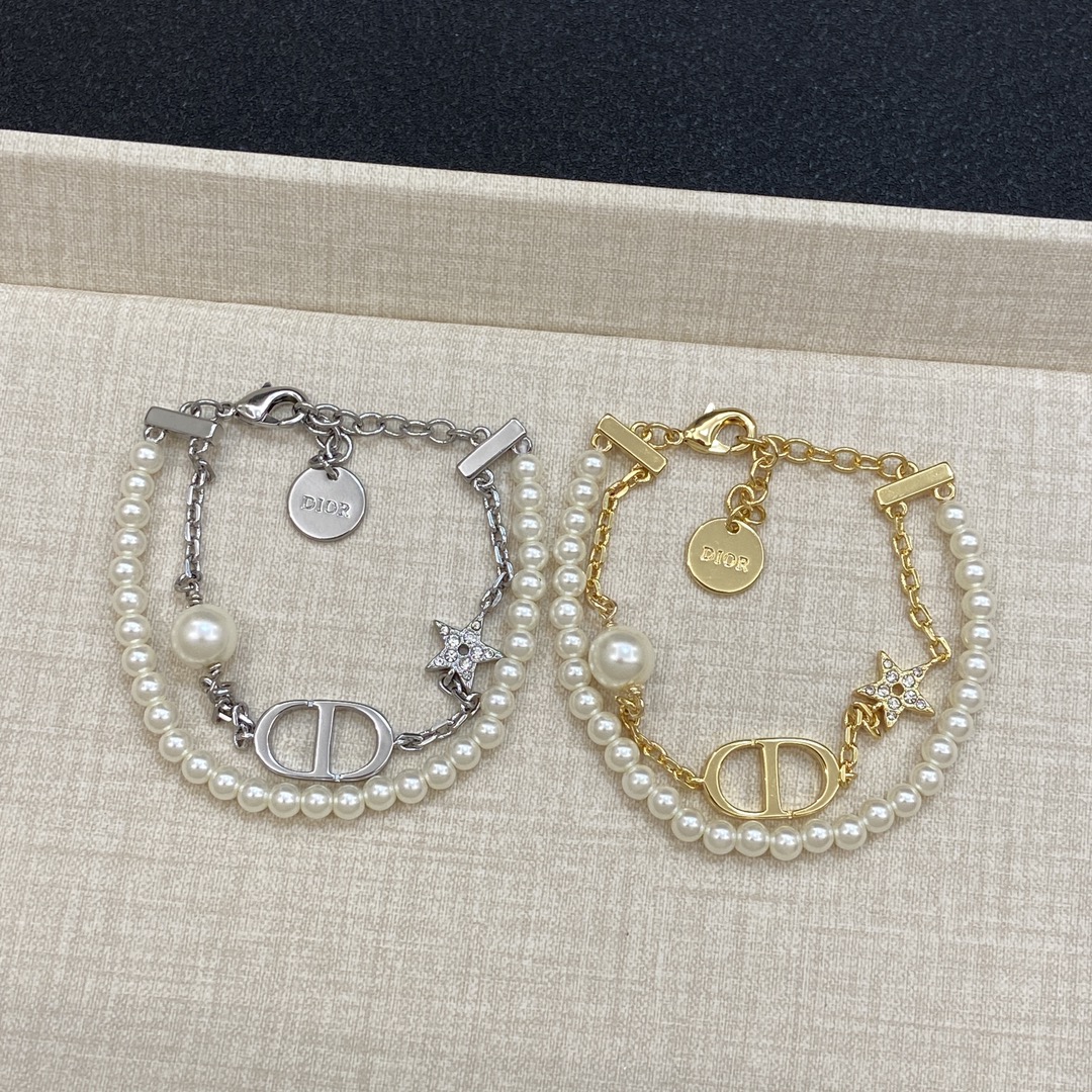[TOP] Christian Dior CD Pearl Bracelet - Gold/Silver