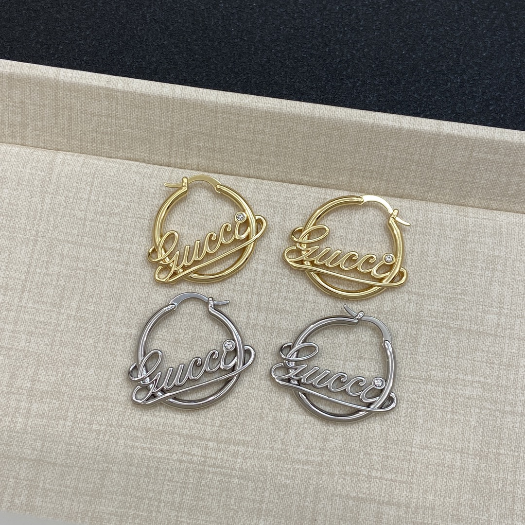 [TOP] GUCCI Circle Earrings with Letters - Silver/Gold