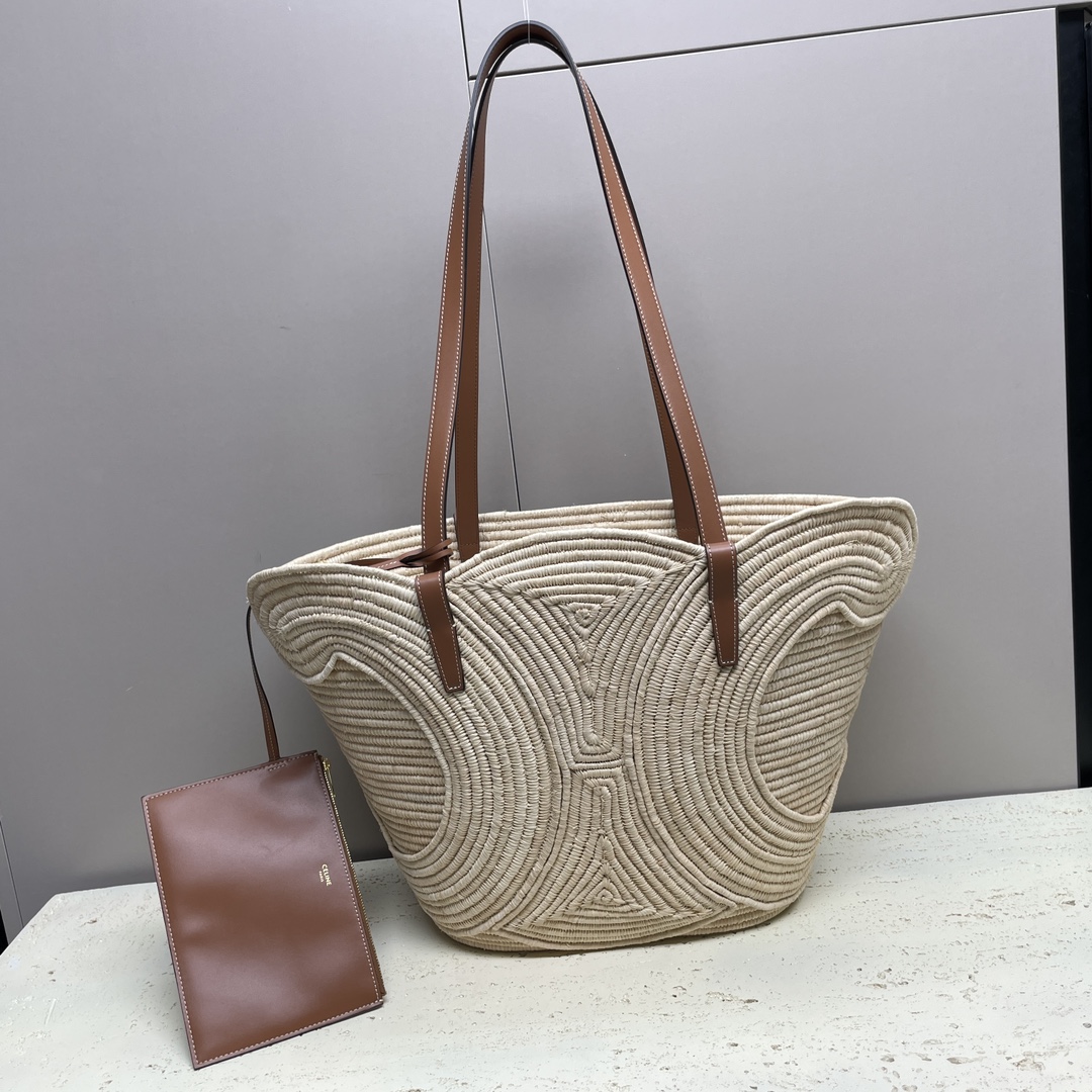 [TOP] CELINE Woven Basket Bag 36x20.5x13cm/47x30.5x15cm - Beige
