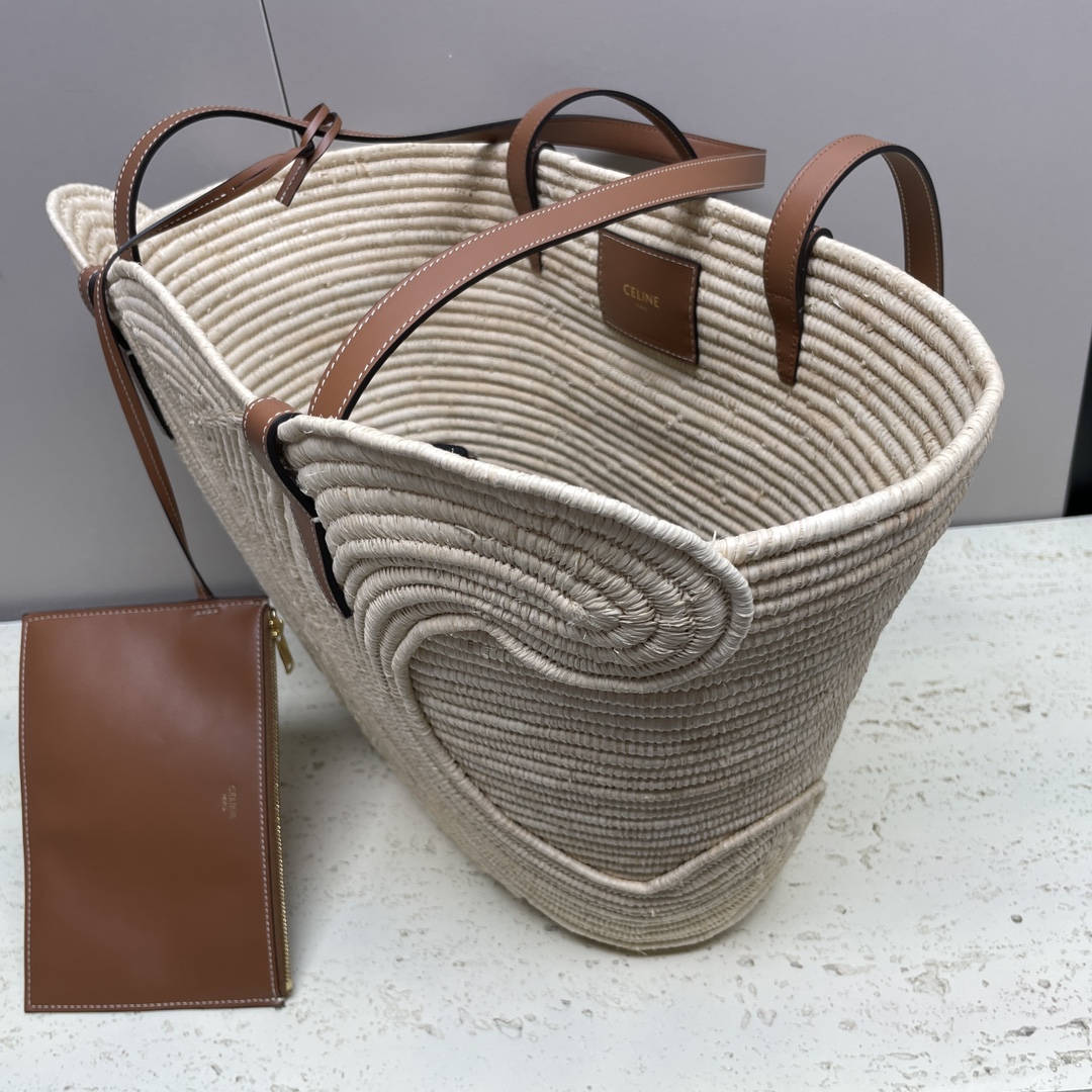 [TOP] CELINE Woven Basket Bag 36x20.5x13cm/47x30.5x15cm - Beige