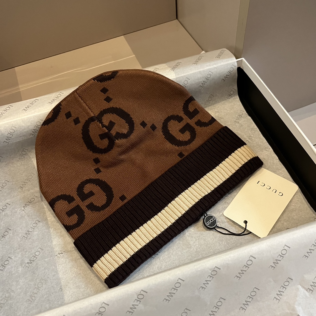 [TOP] GUCCI Knitted Woolen Hat - Brown