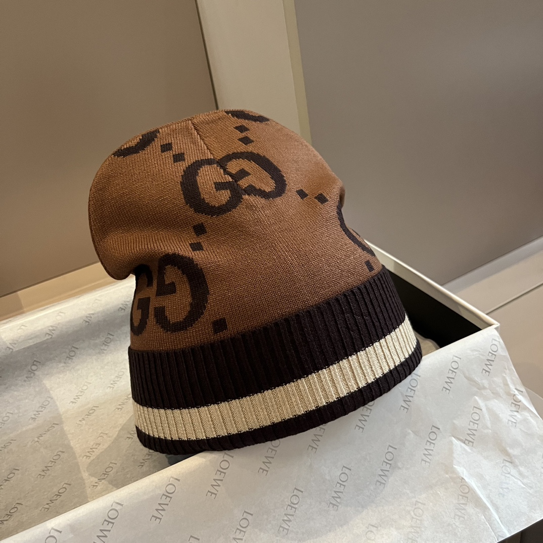 [TOP] GUCCI Knitted Woolen Hat - Brown