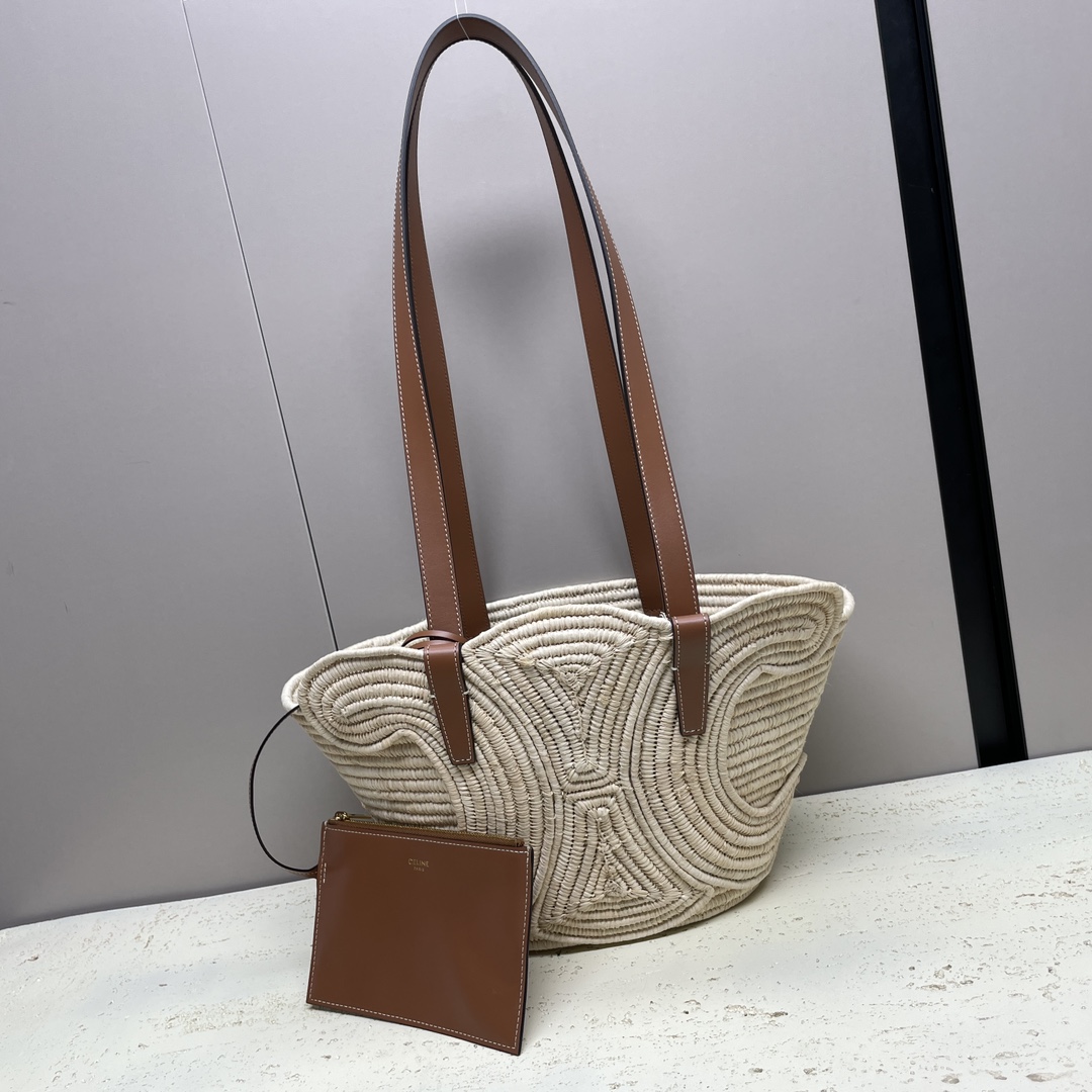[TOP] CELINE Woven Basket Bag 36x20.5x13cm/47x30.5x15cm - Beige