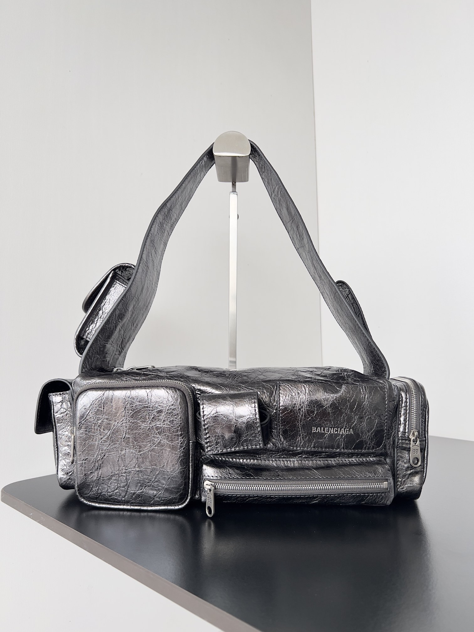 [TOP] BALENCIAGA Superbusy Series Sheepskin Shoulder Bag  32 x  12 x 10 cm/35 x 12 x 11 cm  -Sliver