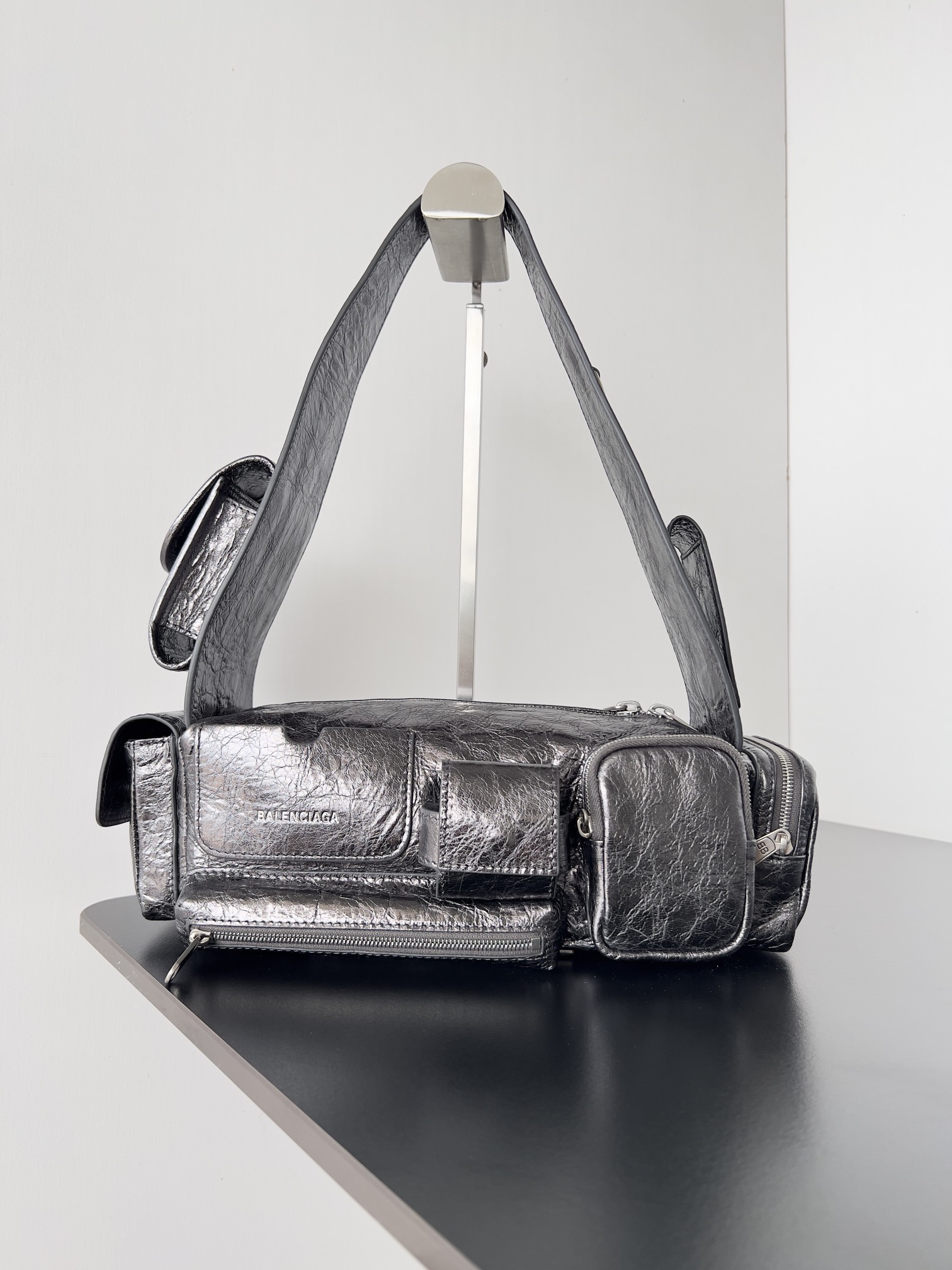 [TOP] BALENCIAGA Superbusy Series Sheepskin Shoulder Bag  32 x  12 x 10 cm/35 x 12 x 11 cm  -Sliver