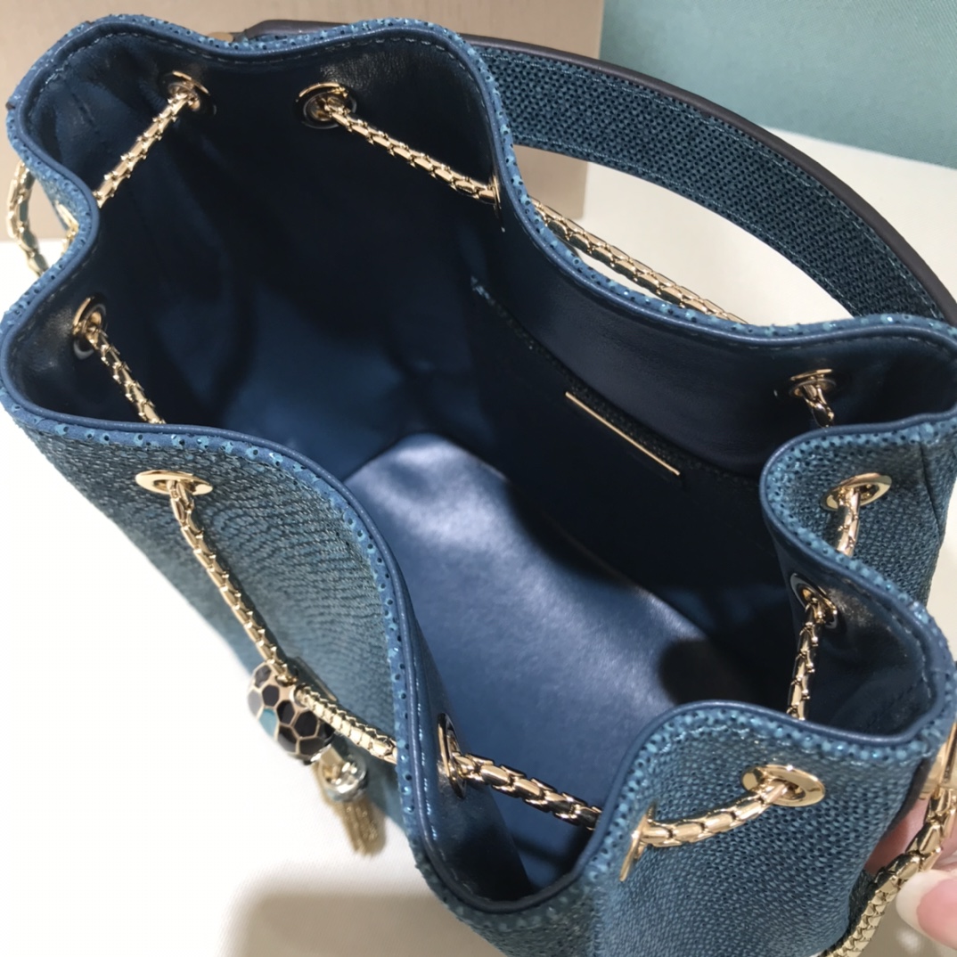 [TOP] BVLGARI Snake printed patent calfskin Bucket Bag 16*20*10.5cm - Green