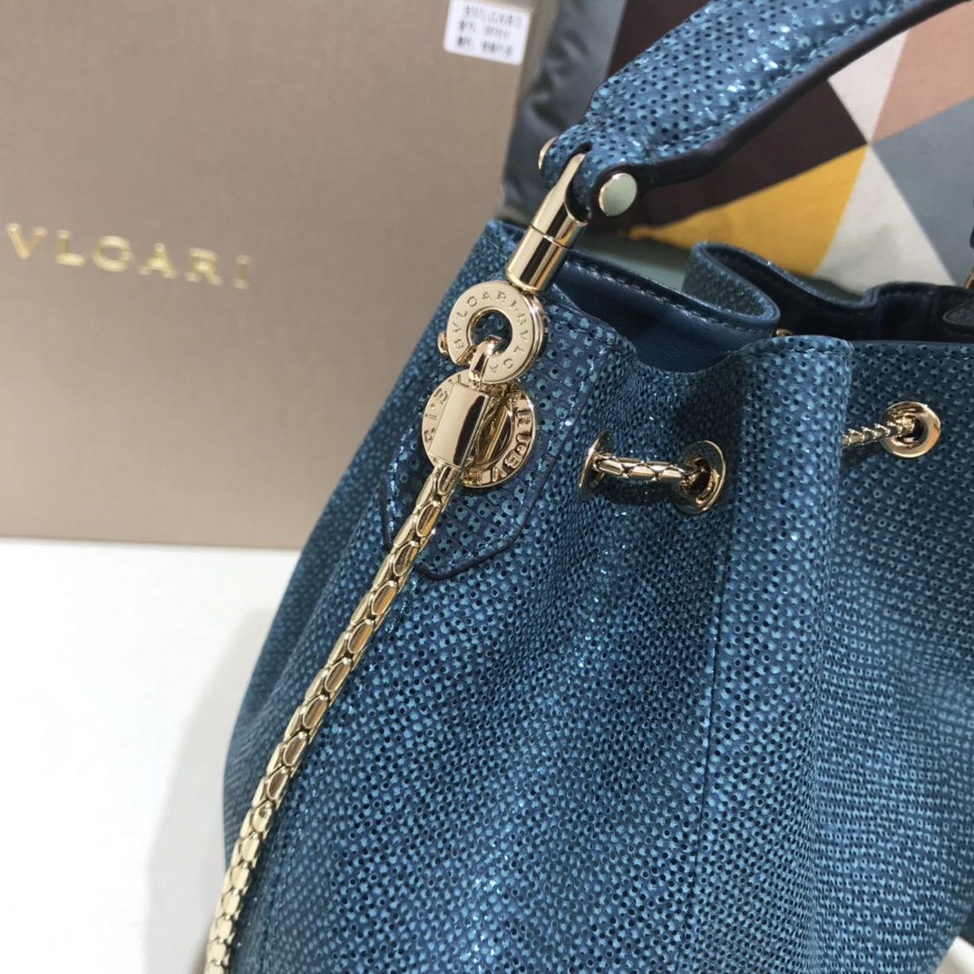 [TOP] BVLGARI Snake printed patent calfskin Bucket Bag 16*20*10.5cm - Green
