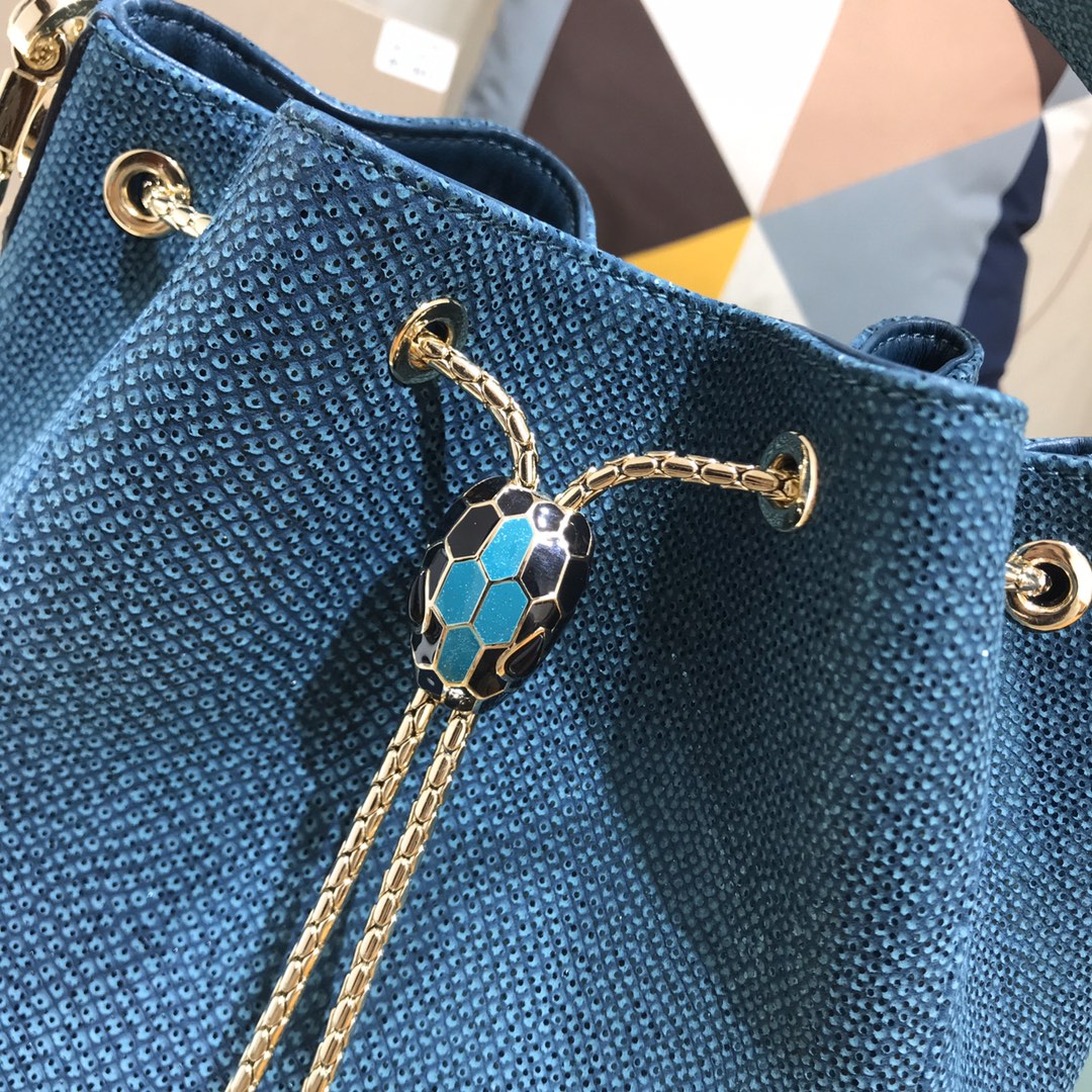 [TOP] BVLGARI Snake printed patent calfskin Bucket Bag 16*20*10.5cm - Green