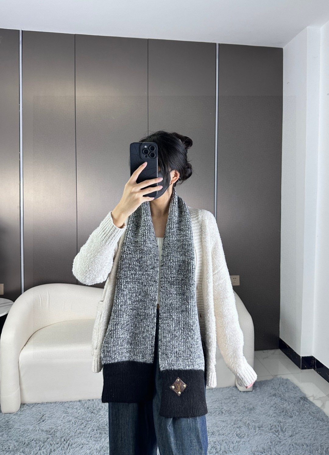 [TOP] Louis Vuitton LV Wool Scarf 20*180cm - Grey