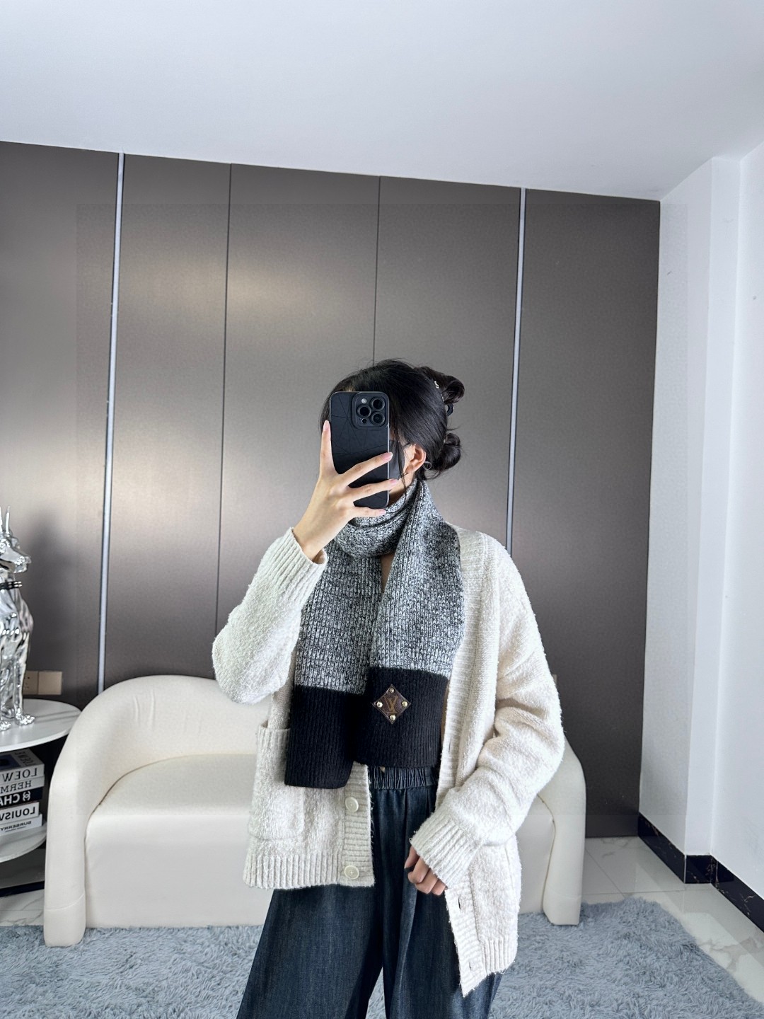 [TOP] Louis Vuitton LV Wool Scarf 20*180cm - Grey