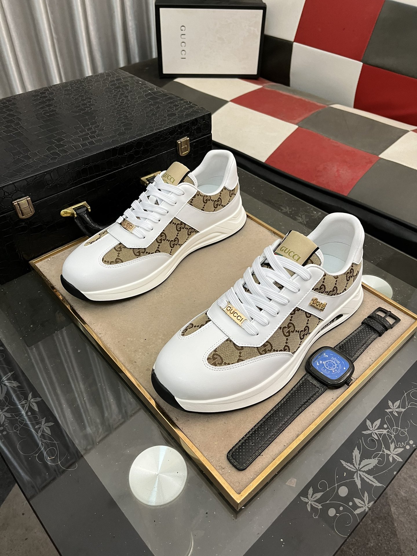 [TOP] GUCCI Men's SNEAKER-White and Brown