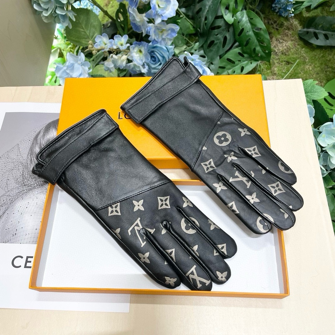 [TOP] Louis Vuitton LV  Sheepskin Gloves-Black