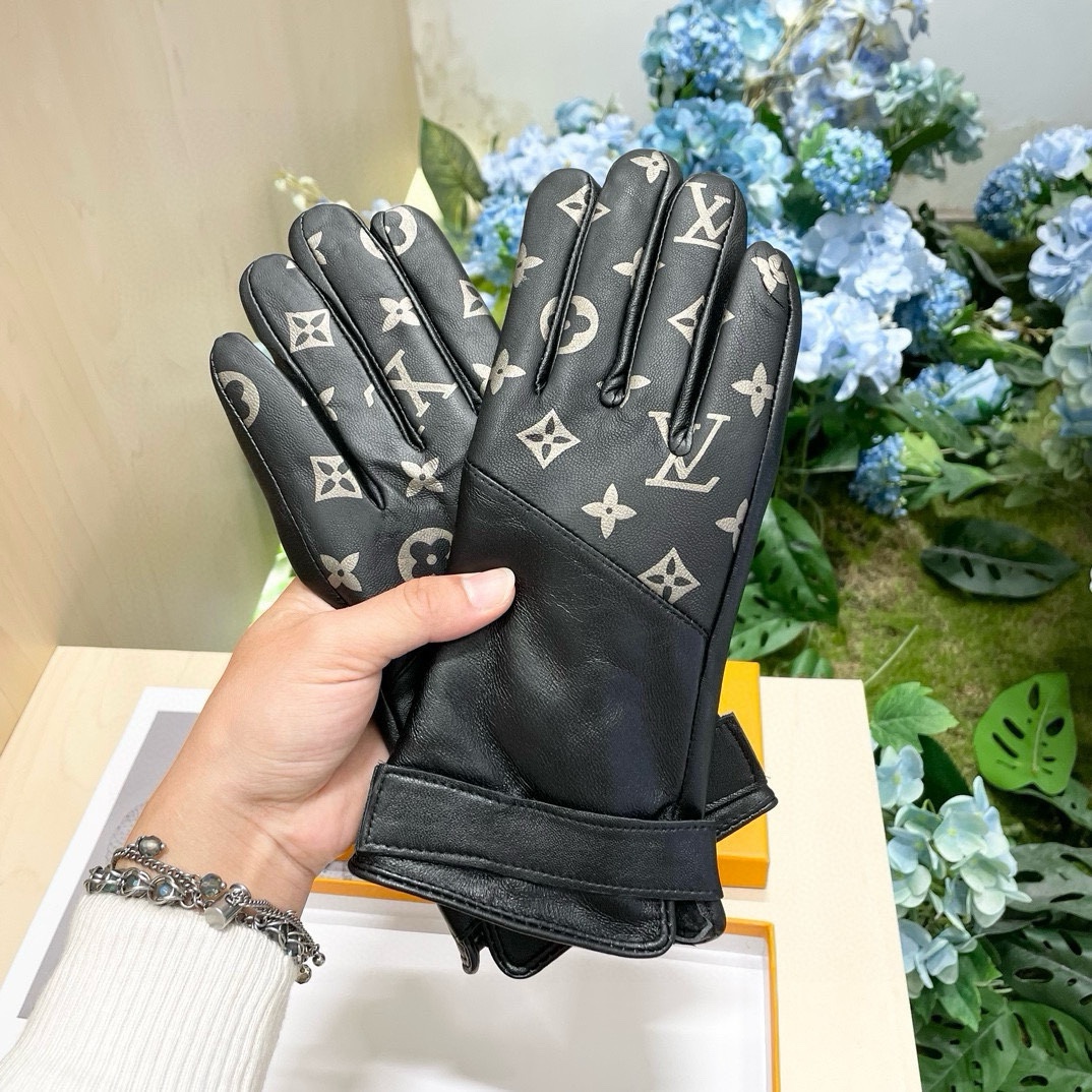 [TOP] Louis Vuitton LV  Sheepskin Gloves-Black