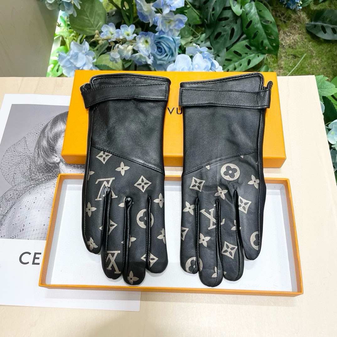 [TOP] Louis Vuitton LV  Sheepskin Gloves-Black