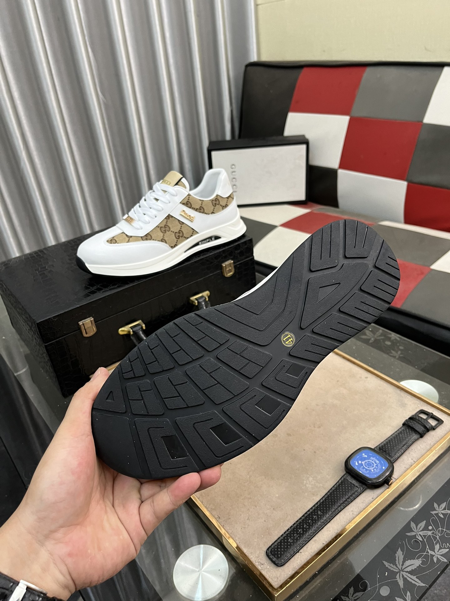 [TOP] GUCCI Men's SNEAKER-White and Brown
