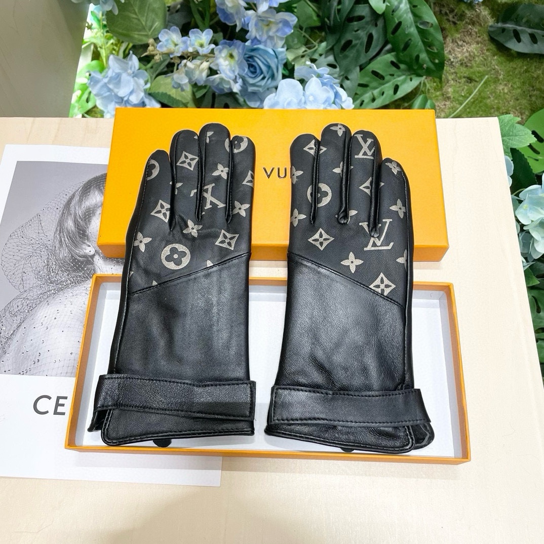 [TOP] Louis Vuitton LV  Sheepskin Gloves-Black