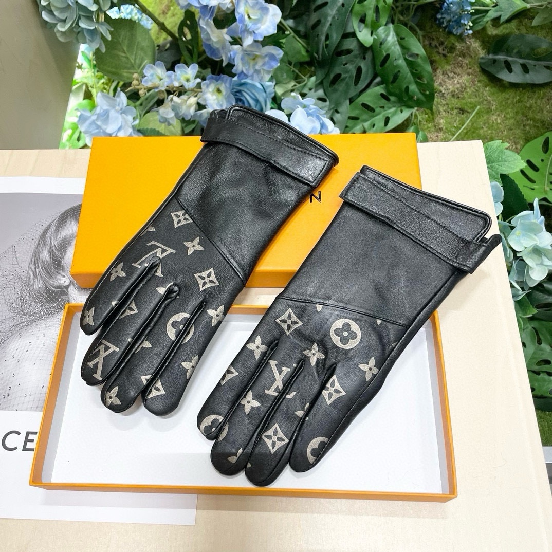 [TOP] Louis Vuitton LV  Sheepskin Gloves-Black