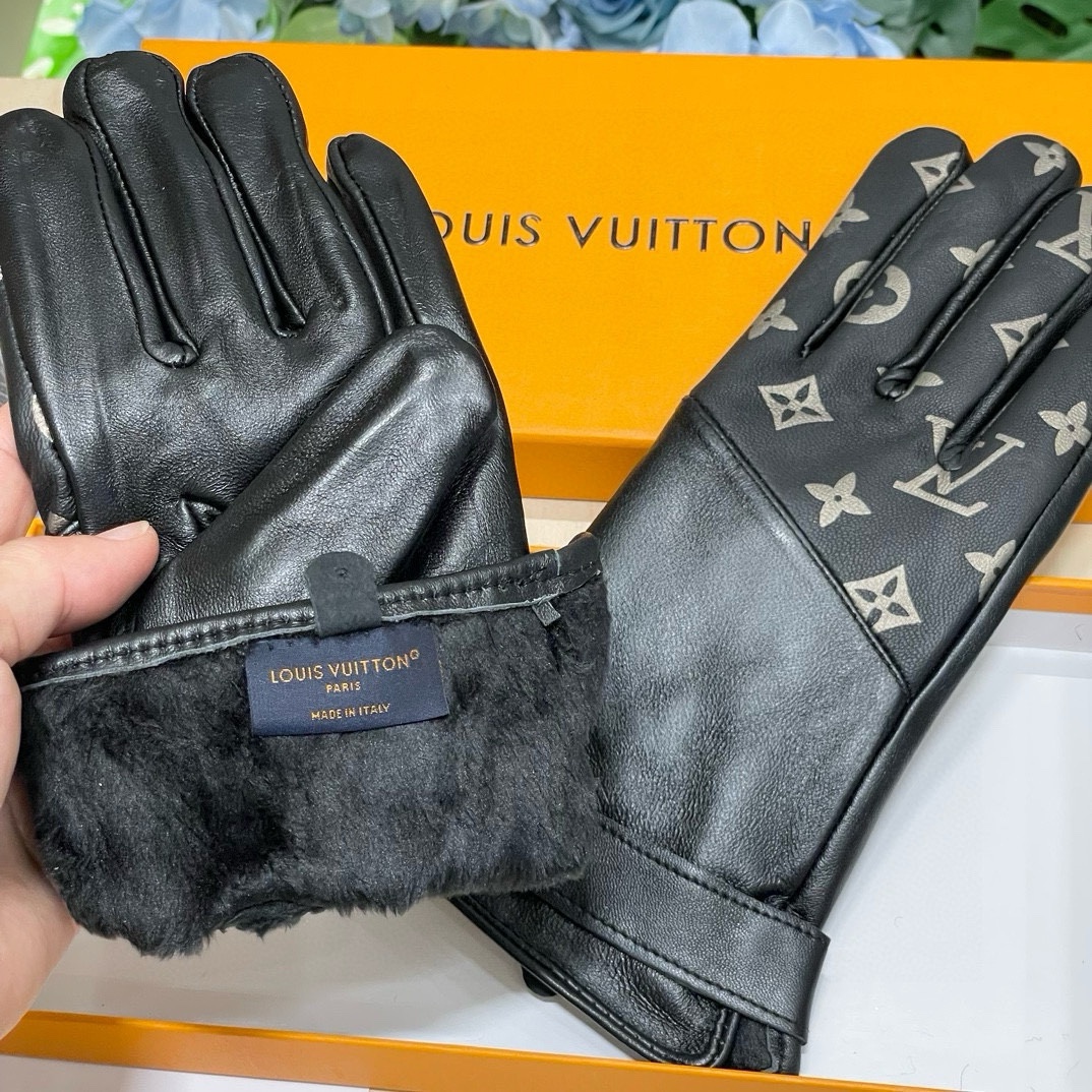 [TOP] Louis Vuitton LV  Sheepskin Gloves-Black