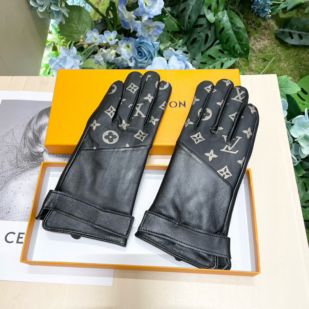 [TOP] Louis Vuitton LV  Sheepskin Gloves-Black