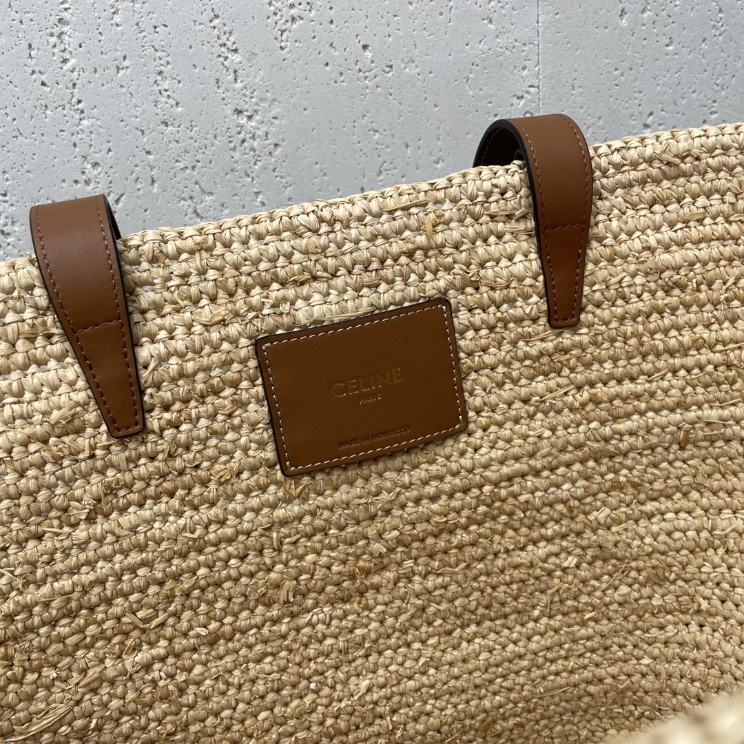 [TOP] CELINE Cow Leather Classic Straw Basket Bag 22*30*14CM - Apricot &Brown