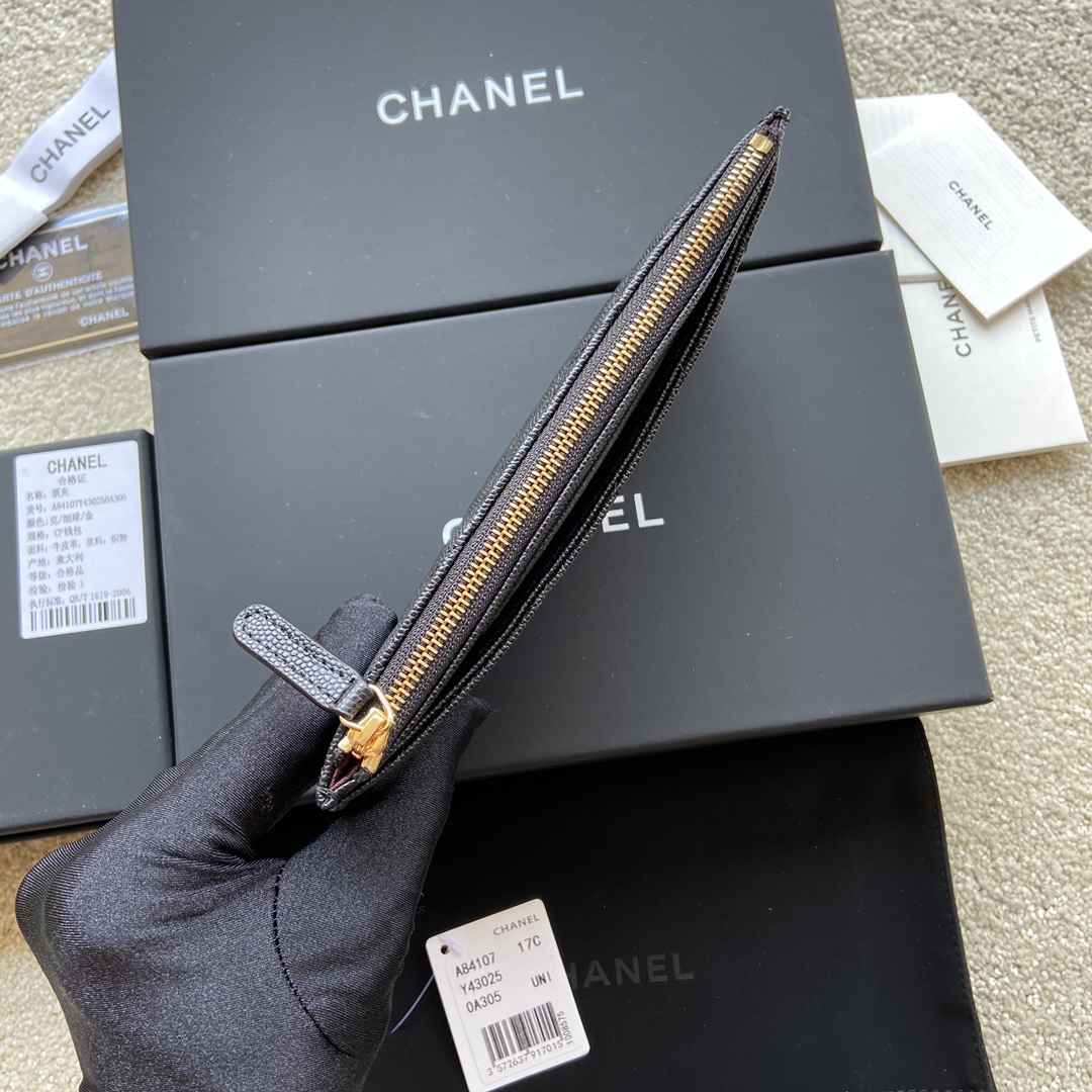 [TOP] CHANEL Wallet Grained Calfskin 19.5×10×2cm - Black & GHW/SHW