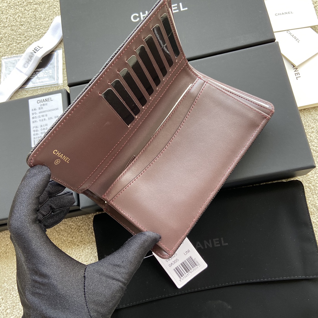 [TOP] CHANEL Wallet Grained Calfskin 18.5×10×2.5cm - Black & GHW/SHW